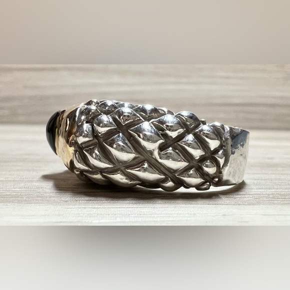 Designer Dian Malouf Sterling Silver & 14K Yellow Gold Textured Dome Ring,Size 7 - Picture 3 of 11